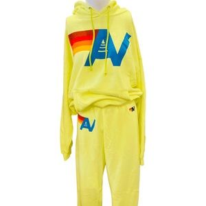 Aviator Nation SET Hoodie & sweatpants in neon yellow size Large (runs small)